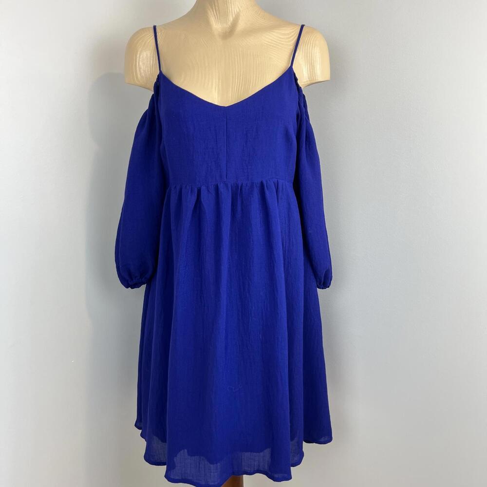Anthropologie Moulinette Soeurs Carina Blue Open Cold Shoulder Dress Size Small
